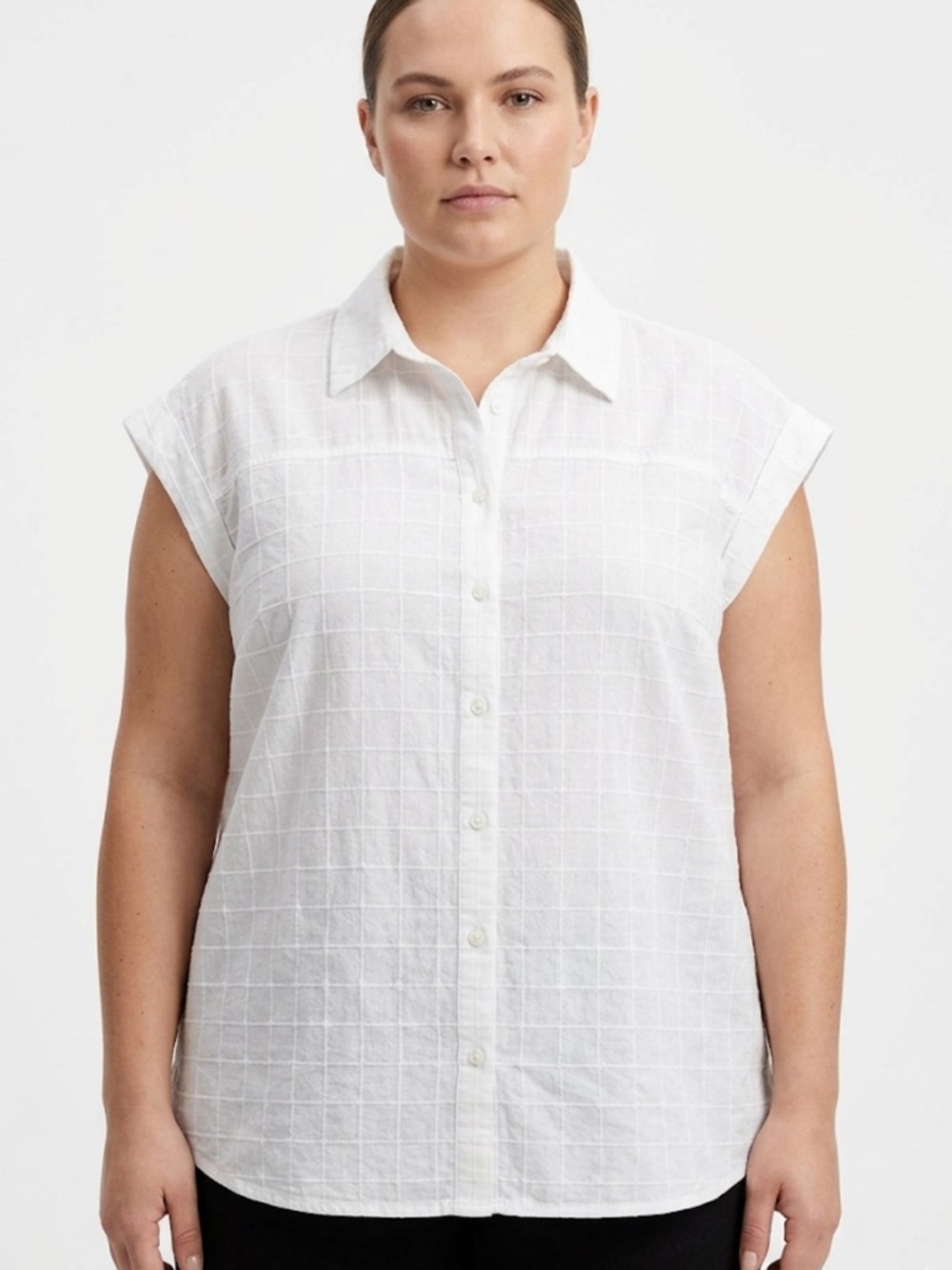 Merona White Cap Sleeve Button Down Shirt Textured Lightweight Collared XL